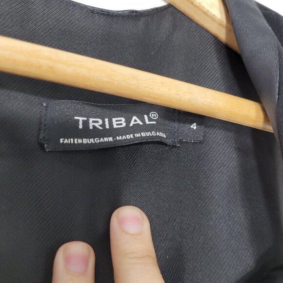 Tribal Black Notch Neck Shift Dress Sleeveless Ribbon Trim Zip Business Classic - Picture 5 of 9